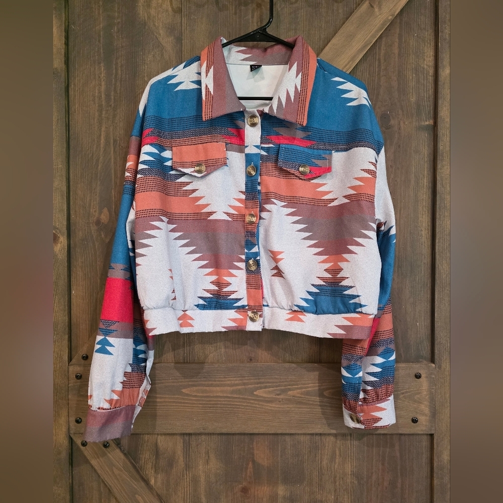 SHEIN Aztec Cropped Jacket NWOT Size Large - Picture 2 of 4